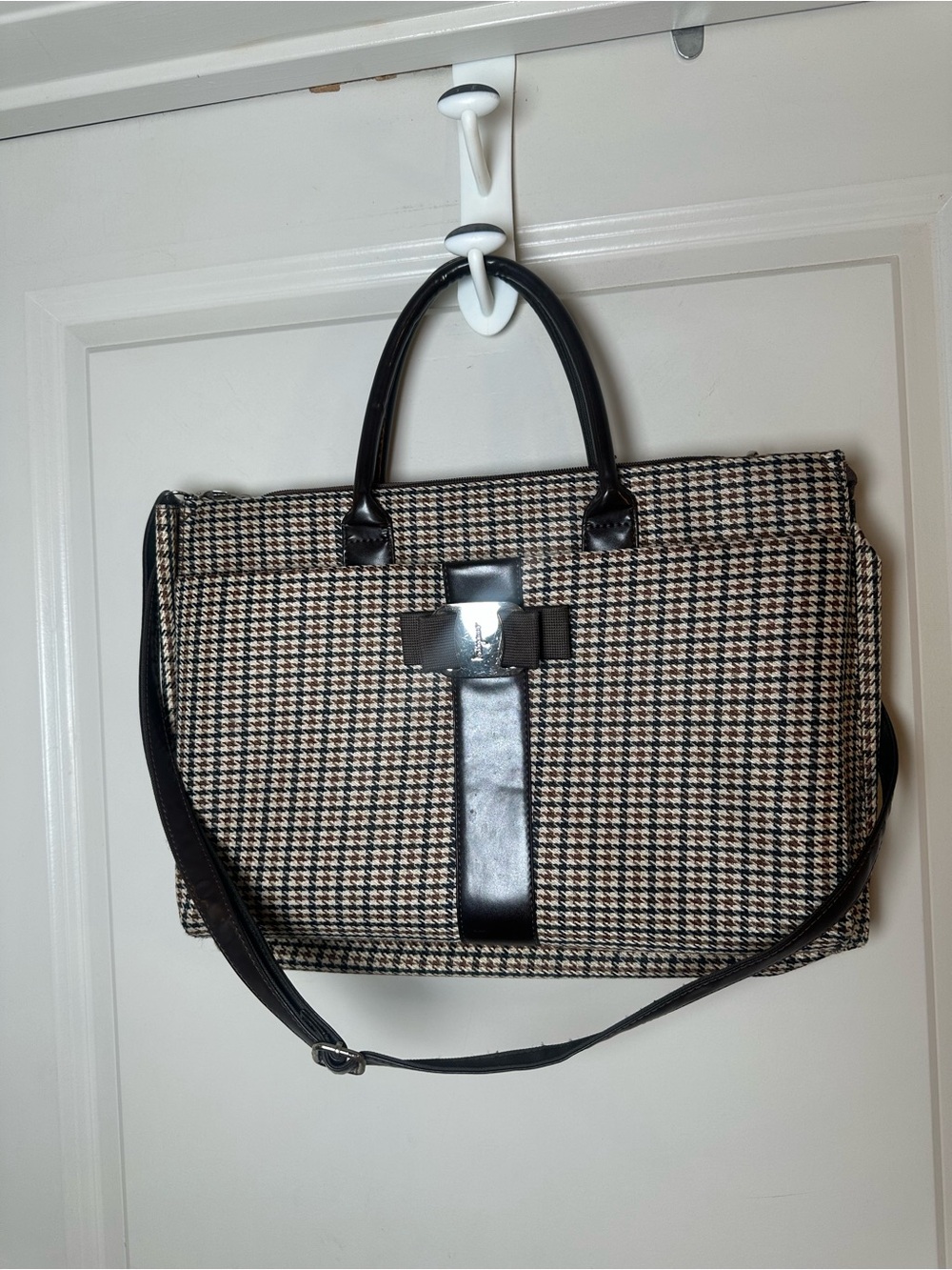 VINTAGE Y2K RARE SALVATORE FERRAGAMO Houndstooth Laptop Brown &Black Satchel Bag